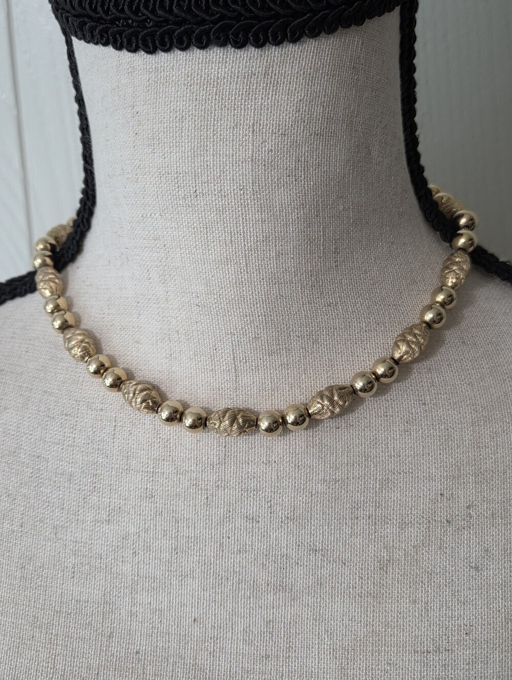 vtg retro winard 12k gf beaded textured nugget necklace 16in quiet luxury mcm